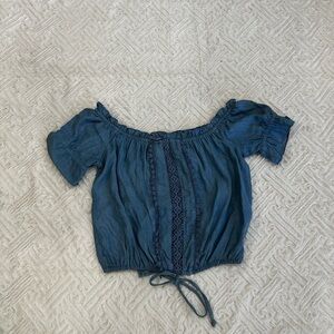 Crop Top Off The Shoulder Elastic Waist - Size XS - Color Blue
